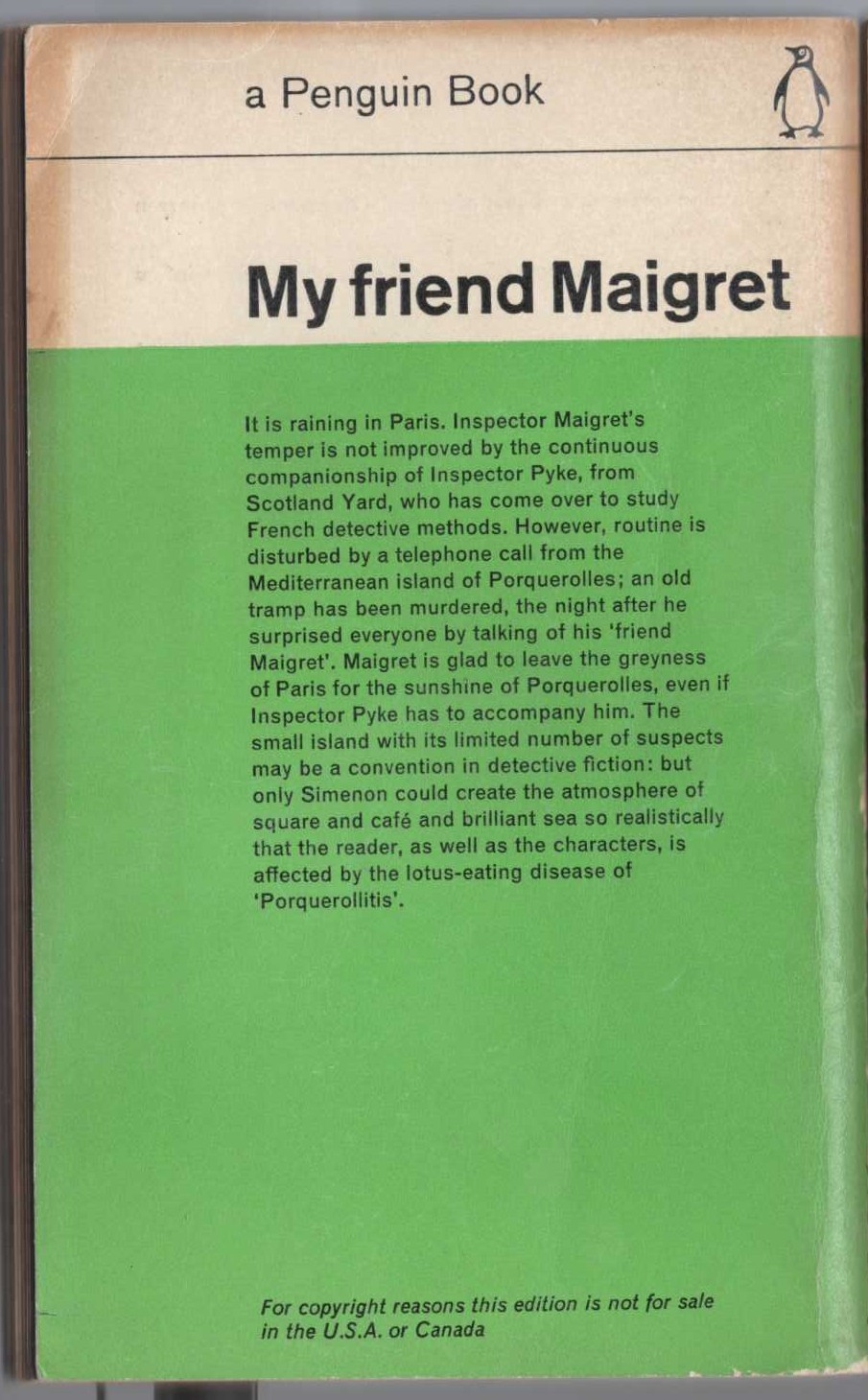 Georges Simenon  MY FRIEND MAIGRET magnified rear book cover image
