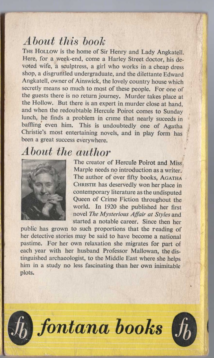 Agatha Christie  THE HOLLOW magnified rear book cover image