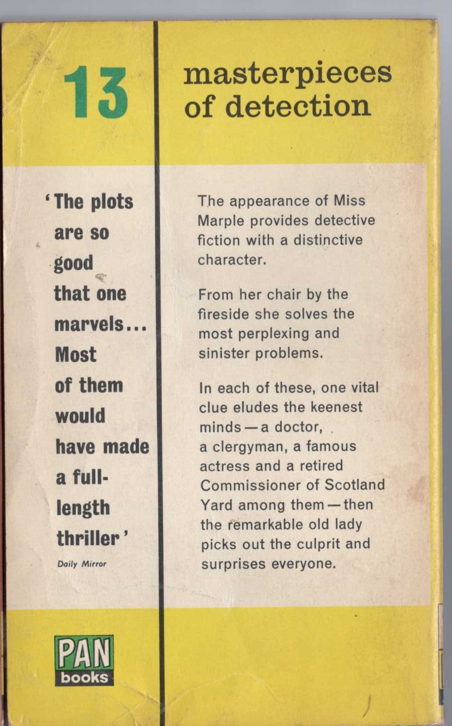 Agatha Christie  THE THIRTEEN PROBLEMS magnified rear book cover image