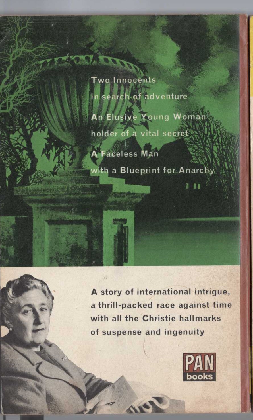 Agatha Christie  THE SECRET ADVERSARY magnified rear book cover image