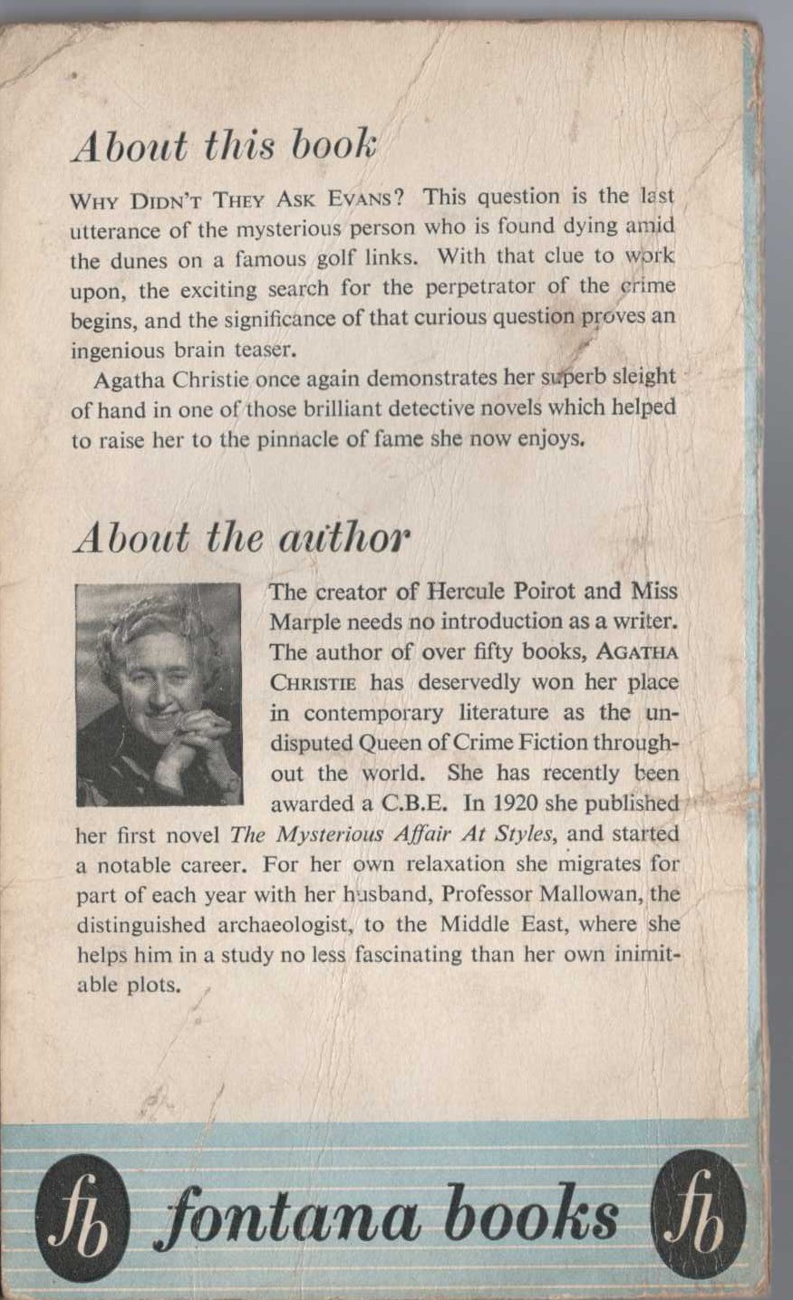 Agatha Christie  WHY DIDN'T THEY ASK EVANS? magnified rear book cover image