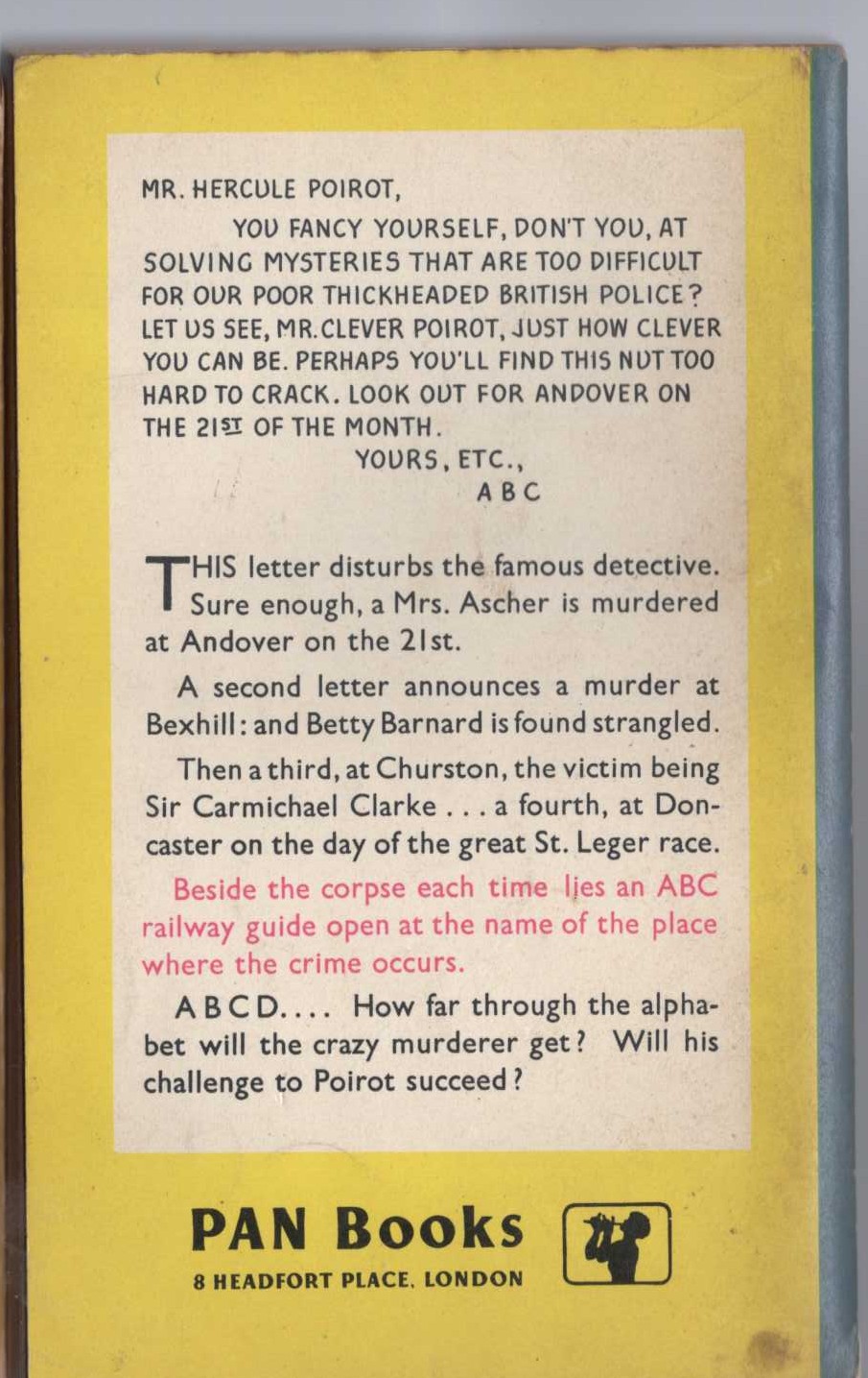 Agatha Christie  THE ABC MURDERS [THE A.B.C. MURDERS] magnified rear book cover image