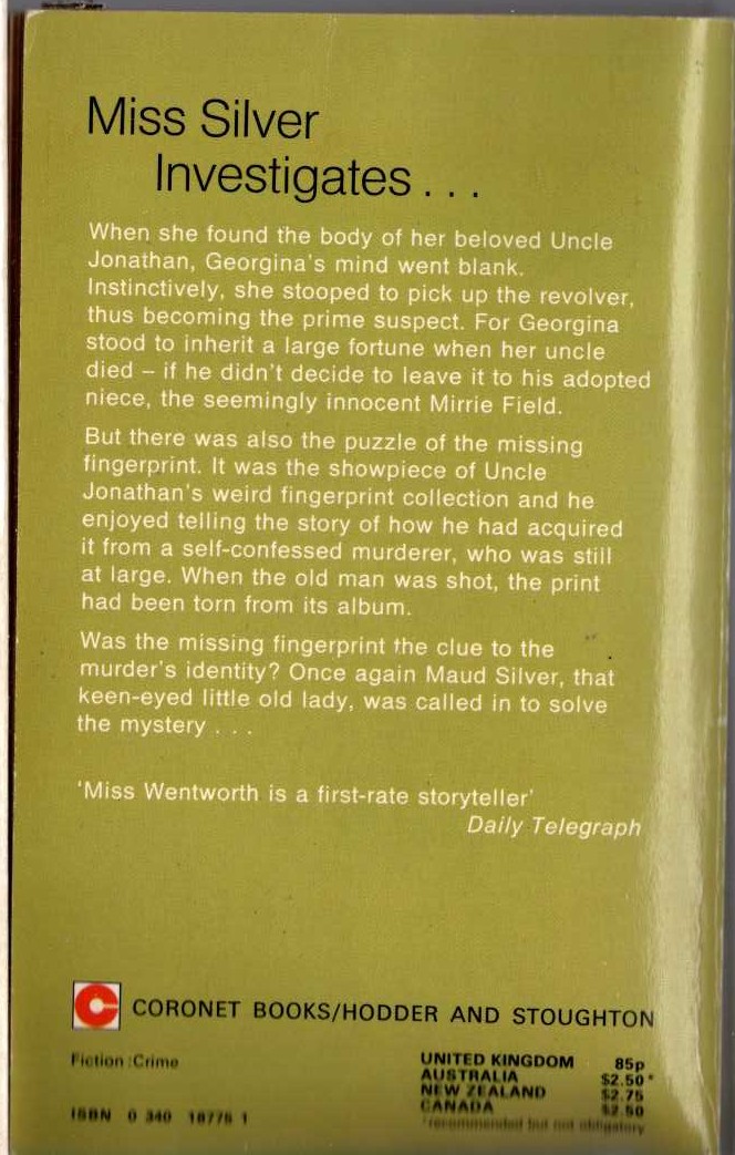 Patricia Wentworth  THE FINGERPRINT magnified rear book cover image