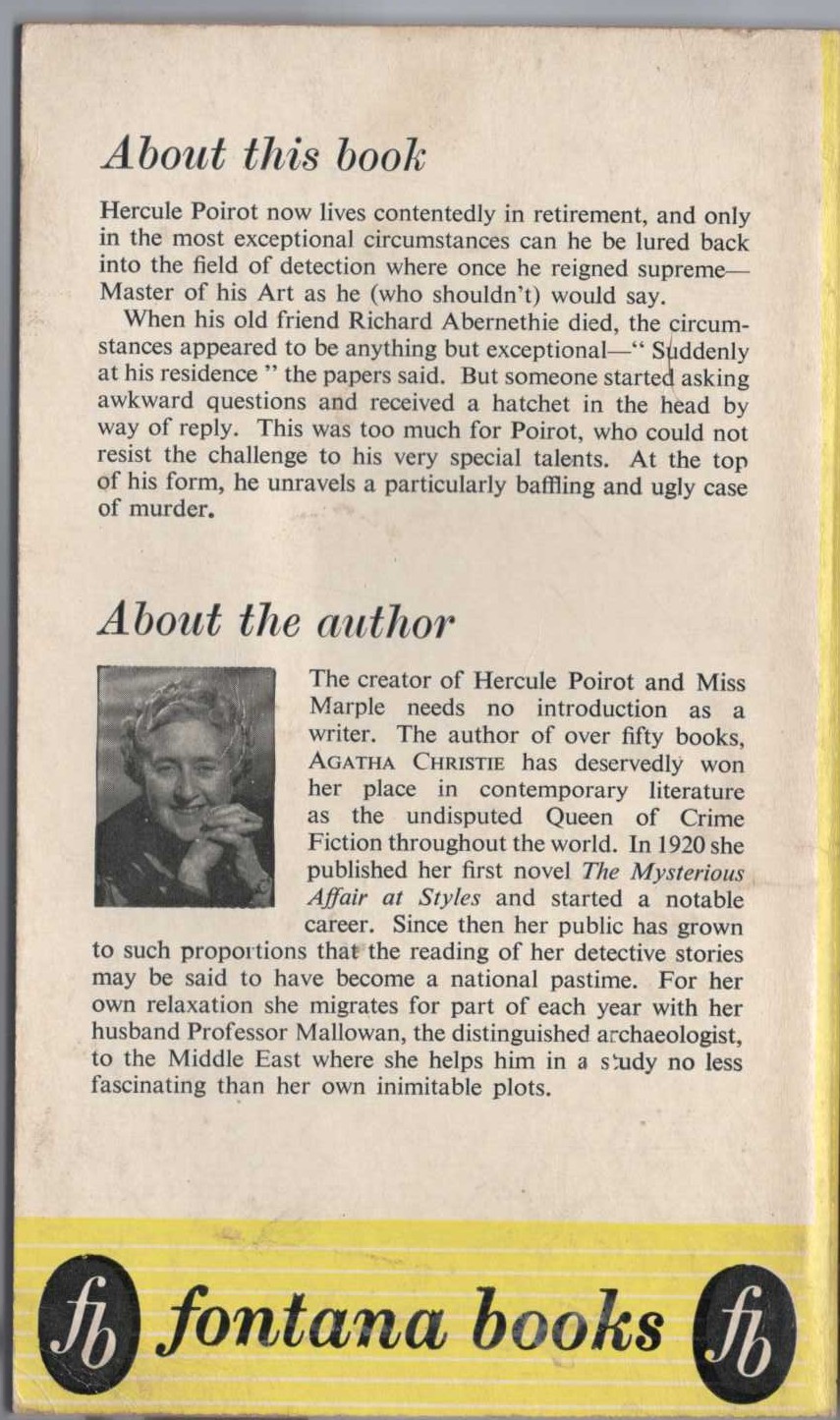 Agatha Christie  AFTER THE FUNERAL magnified rear book cover image
