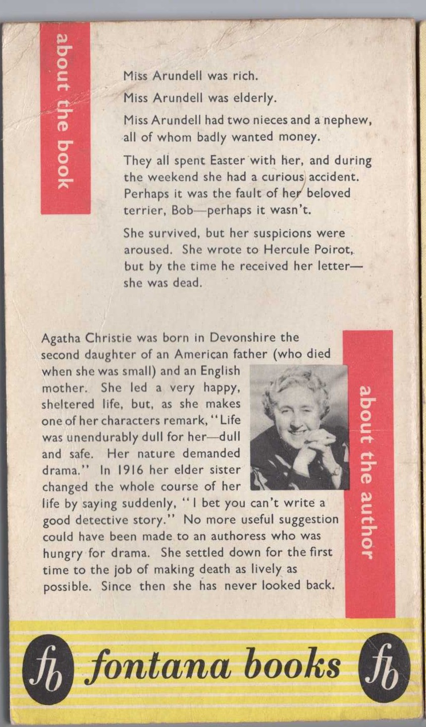 Agatha Christie  DUMB WITNESS magnified rear book cover image