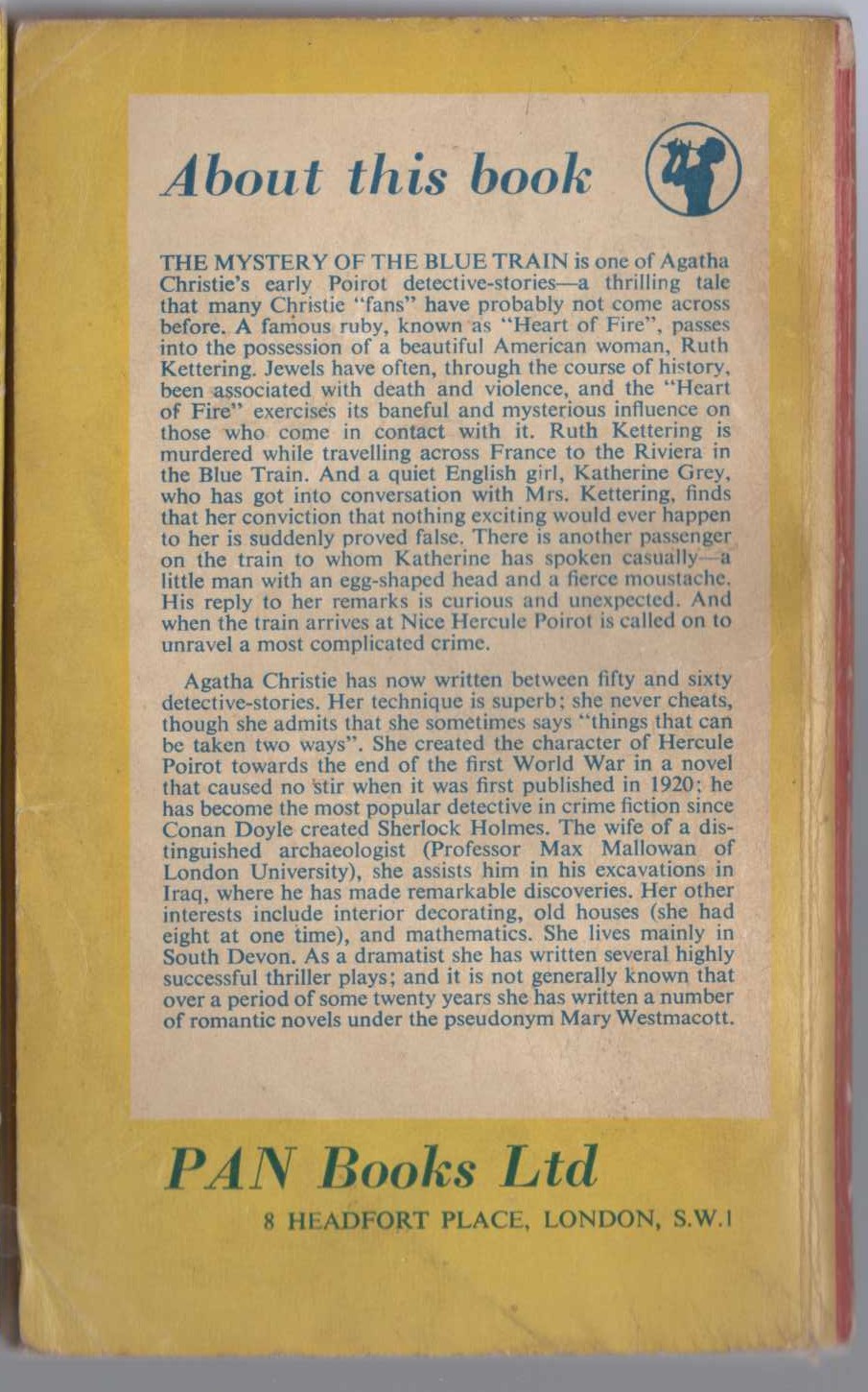 Agatha Christie  THE MYSTERY OF THE BLUE TRAIN magnified rear book cover image