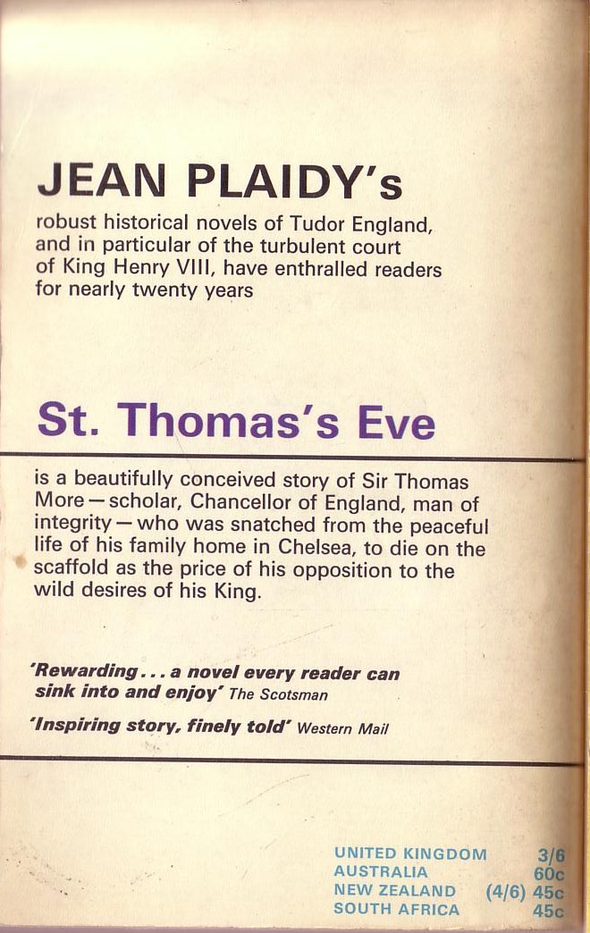 Jean Plaidy  ST.THOMAS'S EVE magnified rear book cover image