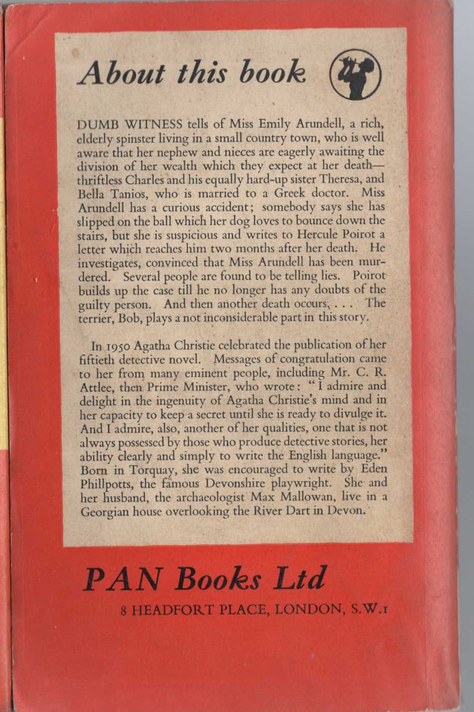 Agatha Christie  DUMB WITNESS magnified rear book cover image