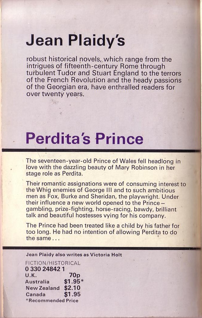 Jean Plaidy  PERDITA'S PRINCE magnified rear book cover image