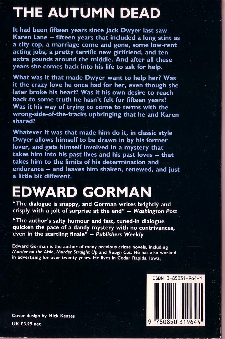 Edward Gorman  THE AUTUMN DEAD magnified rear book cover image