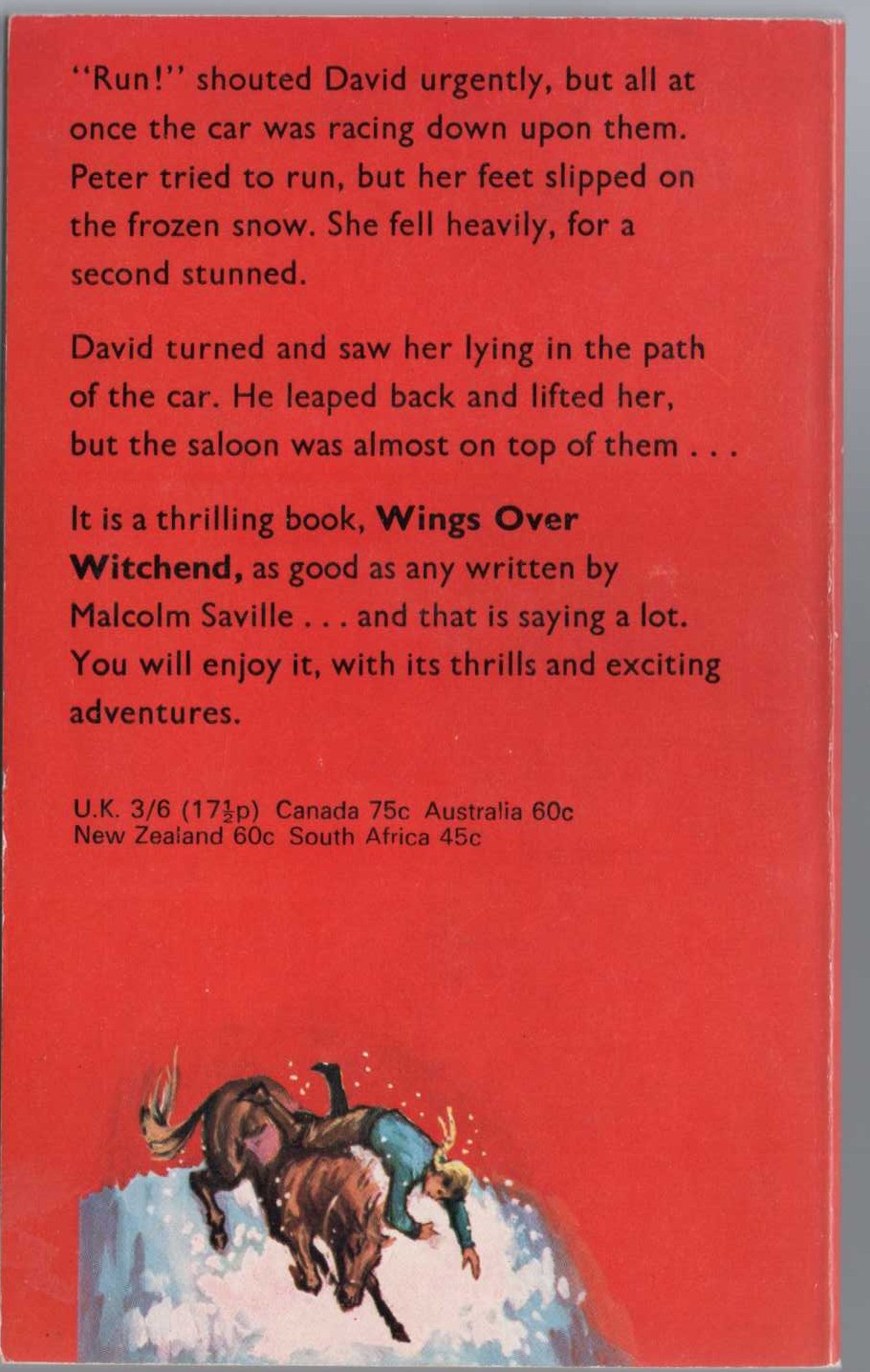 Malcolm Saville  WINGS OVER WITCHEND magnified rear book cover image