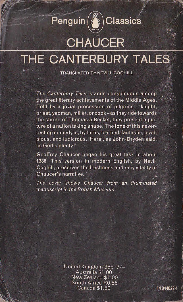 Chaucer   THE CANTERBURY TALES magnified rear book cover image