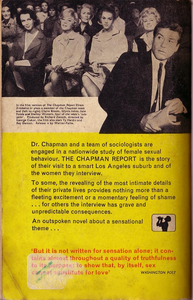 Irving Wallace  THE CHAPMAN REPORT (Film: Jane Fonda...) magnified rear book cover image