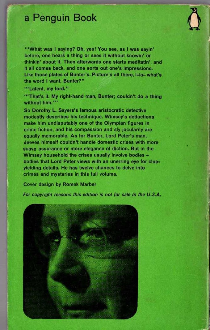 Dorothy L. Sayers  LORD PETER VIEWS THE BODY magnified rear book cover image