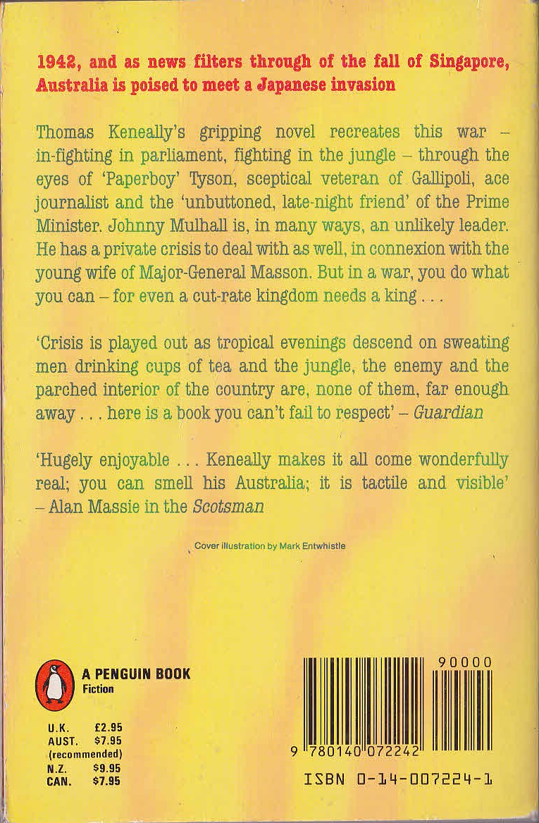 Thomas Keneally  THE CUT-RATE KINGDOM magnified rear book cover image