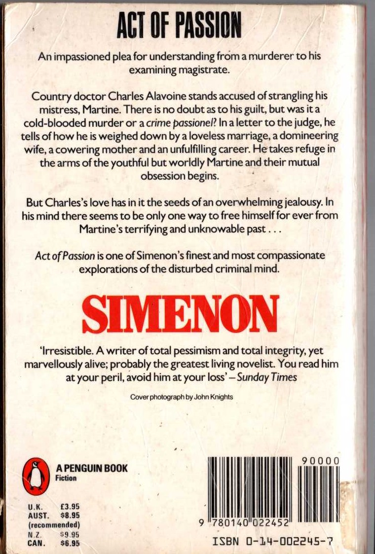 Georges Simenon  ACT OF PASSION magnified rear book cover image