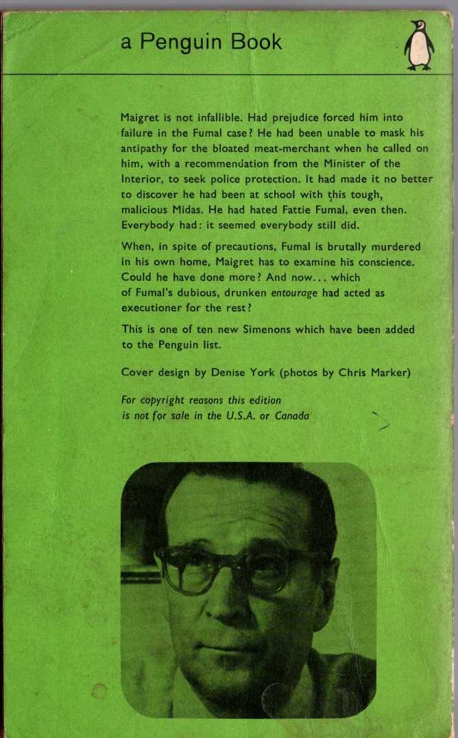 Georges Simenon  MAIGRET'S FAILURE magnified rear book cover image
