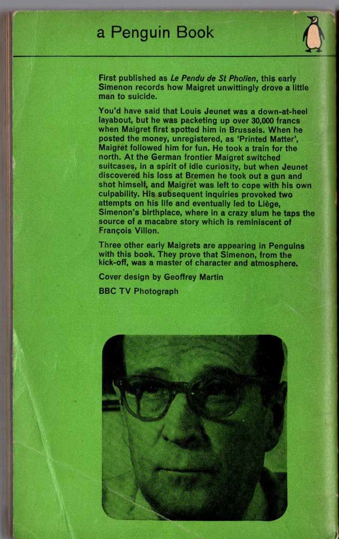 Georges Simenon  MAIGRET AND THE HUNDRED GIBBETS magnified rear book cover image
