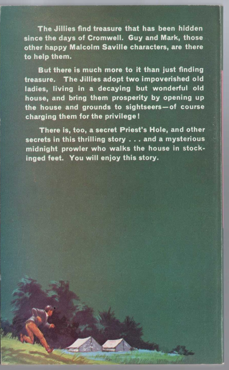 Malcolm Saville  THE AMBERMERE TREASURE magnified rear book cover image