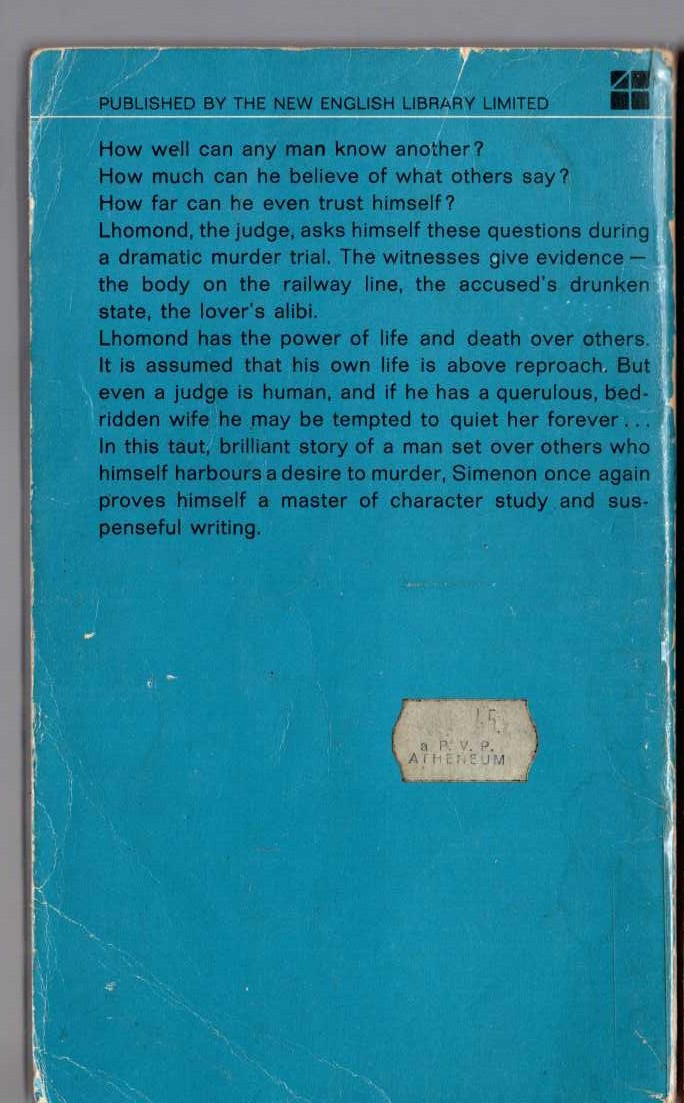 Georges Simenon  THE WITNESSES magnified rear book cover image