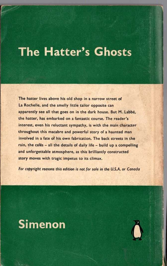 Georges Simenon  THE HATTER'S GHOST magnified rear book cover image