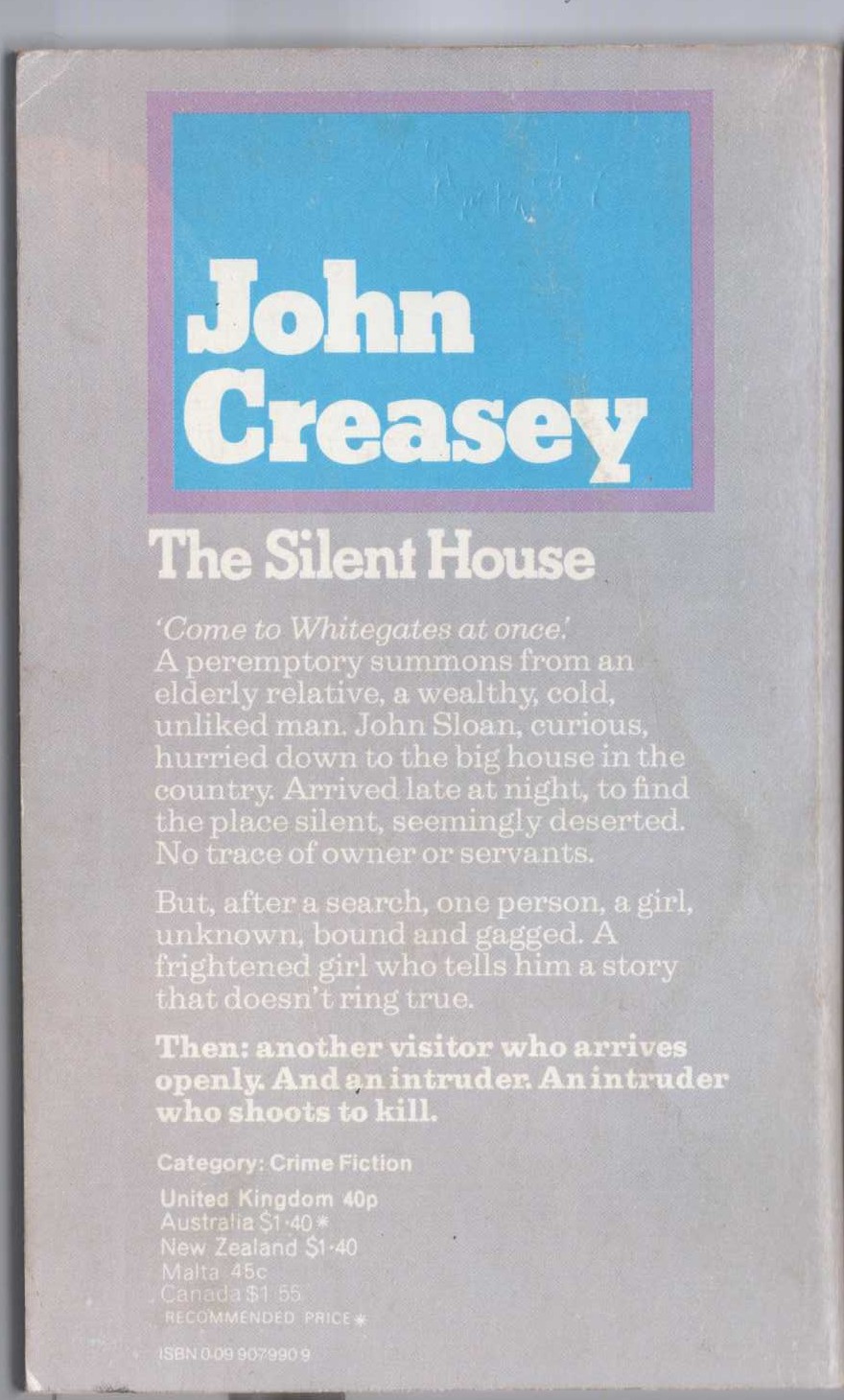 John Creasey  THE SILENT HOUSE magnified rear book cover image