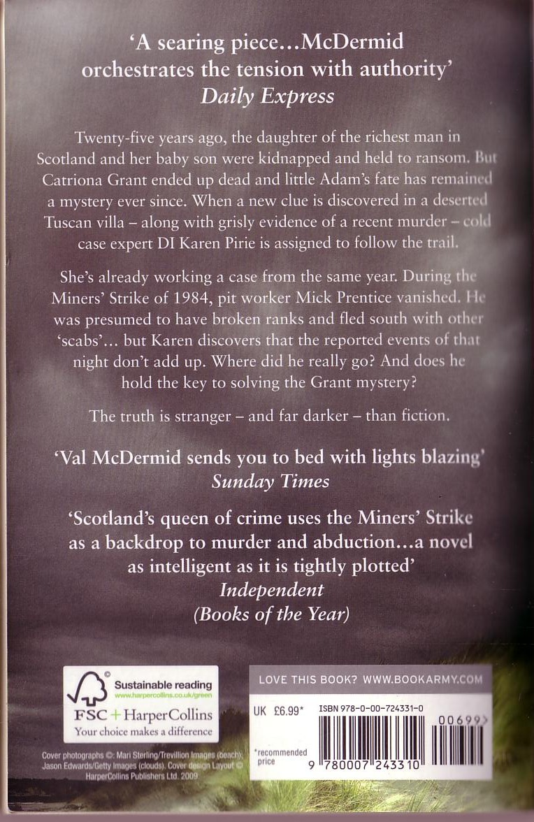 Val McDermid  A DARKER DOMAIN magnified rear book cover image