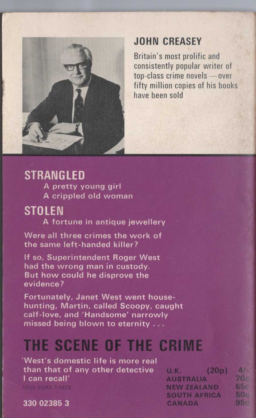 John Creasey  THE SCENE OF THE CRIME (Roger West) magnified rear book cover image