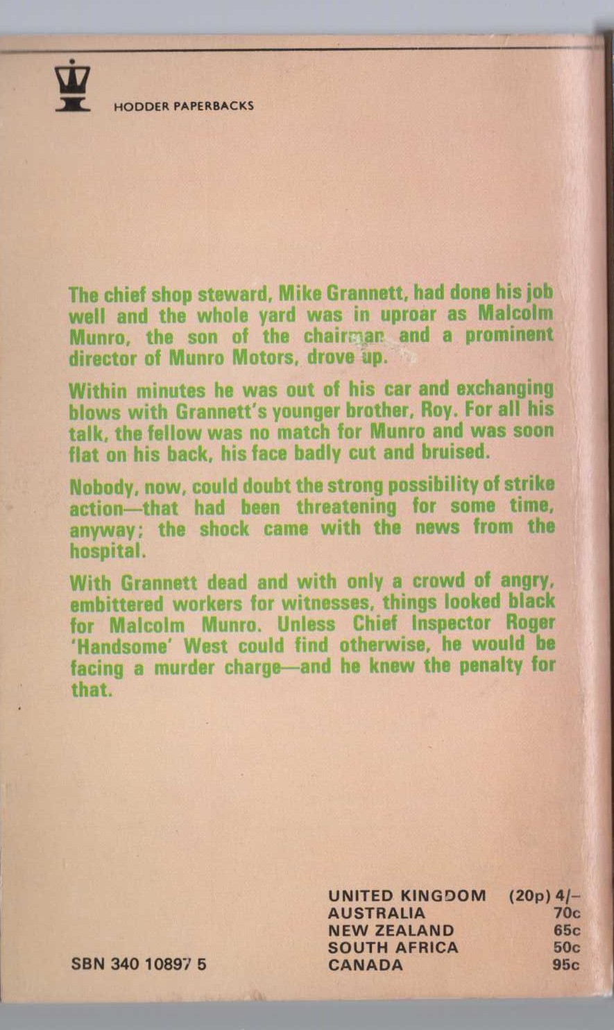 John Creasey  STRIKE FOR DEATH (Inspector West) magnified rear book cover image