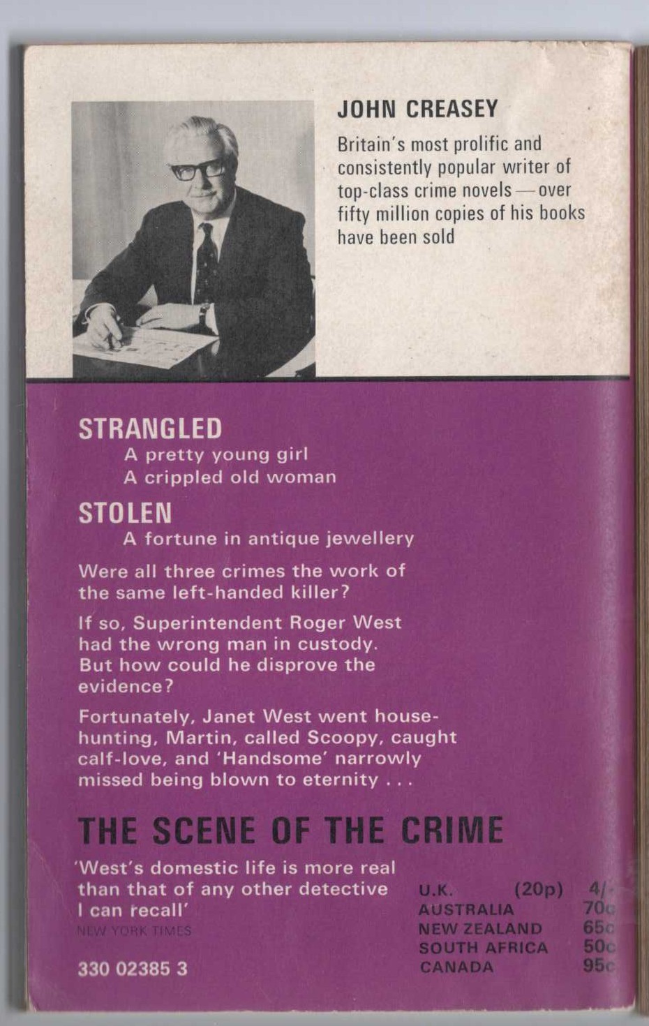 John Creasey  THE SCENE OF THE CRIME (Roger West) magnified rear book cover image