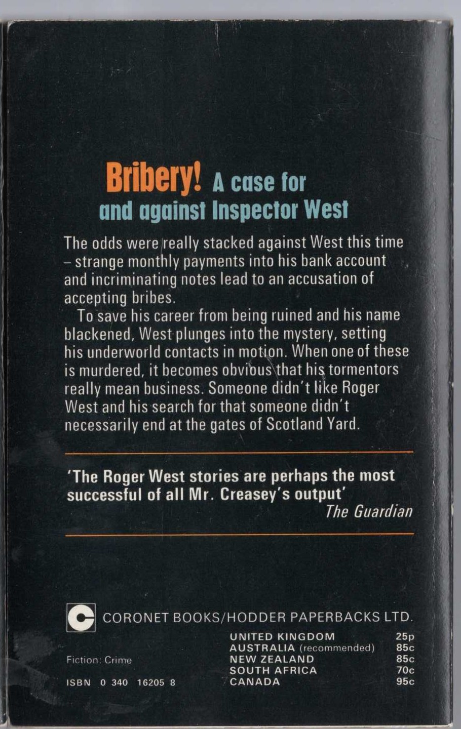 John Creasey  INSPECTOR WEST AT HOME magnified rear book cover image
