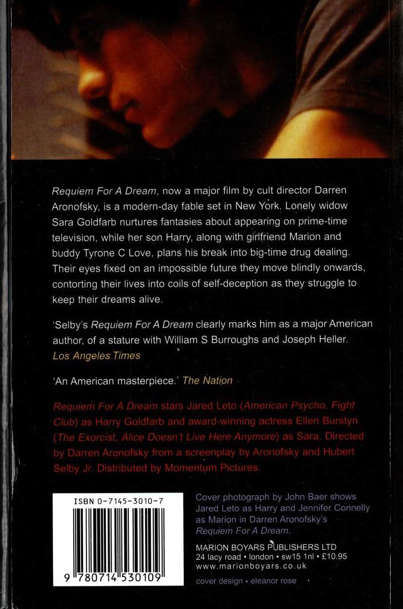 Hubert Selby Jr.  REQUIEM FOR A DREAM magnified rear book cover image