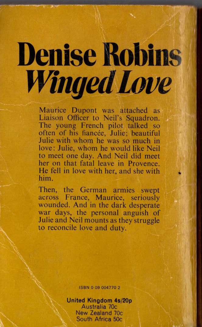 Denise Robins  WINGED LOVE magnified rear book cover image