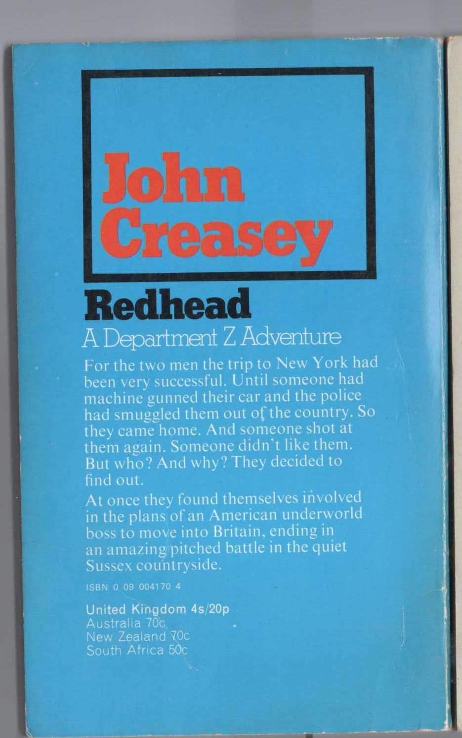 John Creasey  REDHEAD (Department Z) magnified rear book cover image