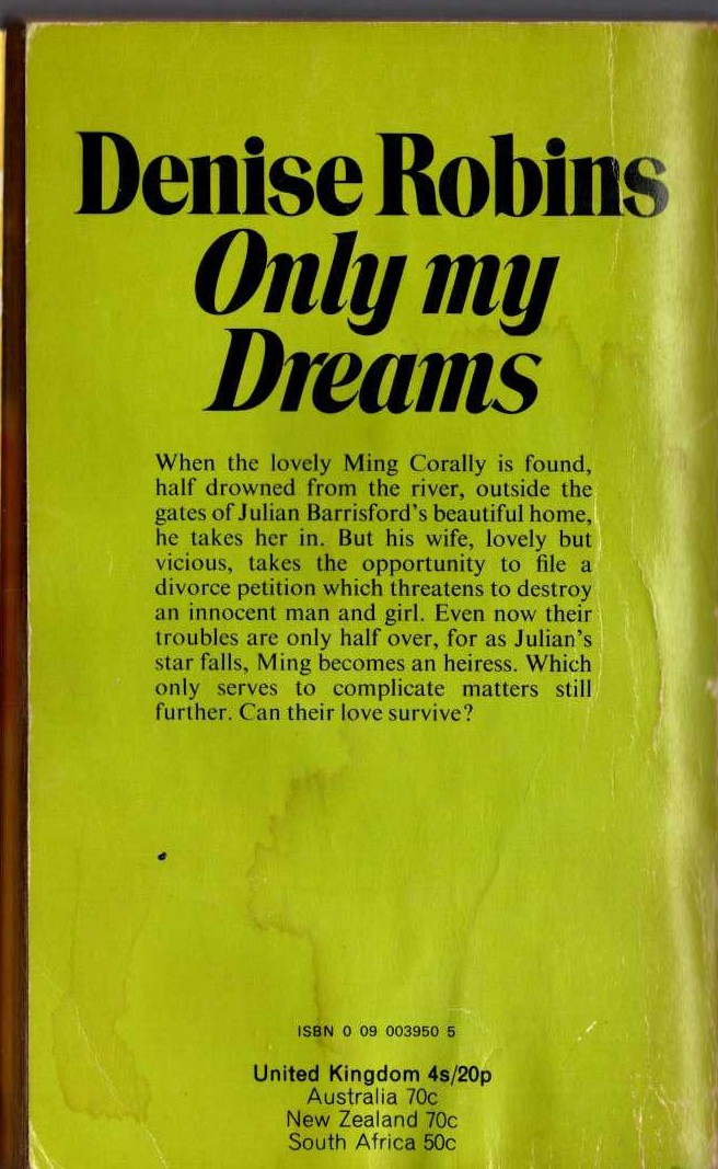 Denise Robins  ONLY MY DREAMS magnified rear book cover image