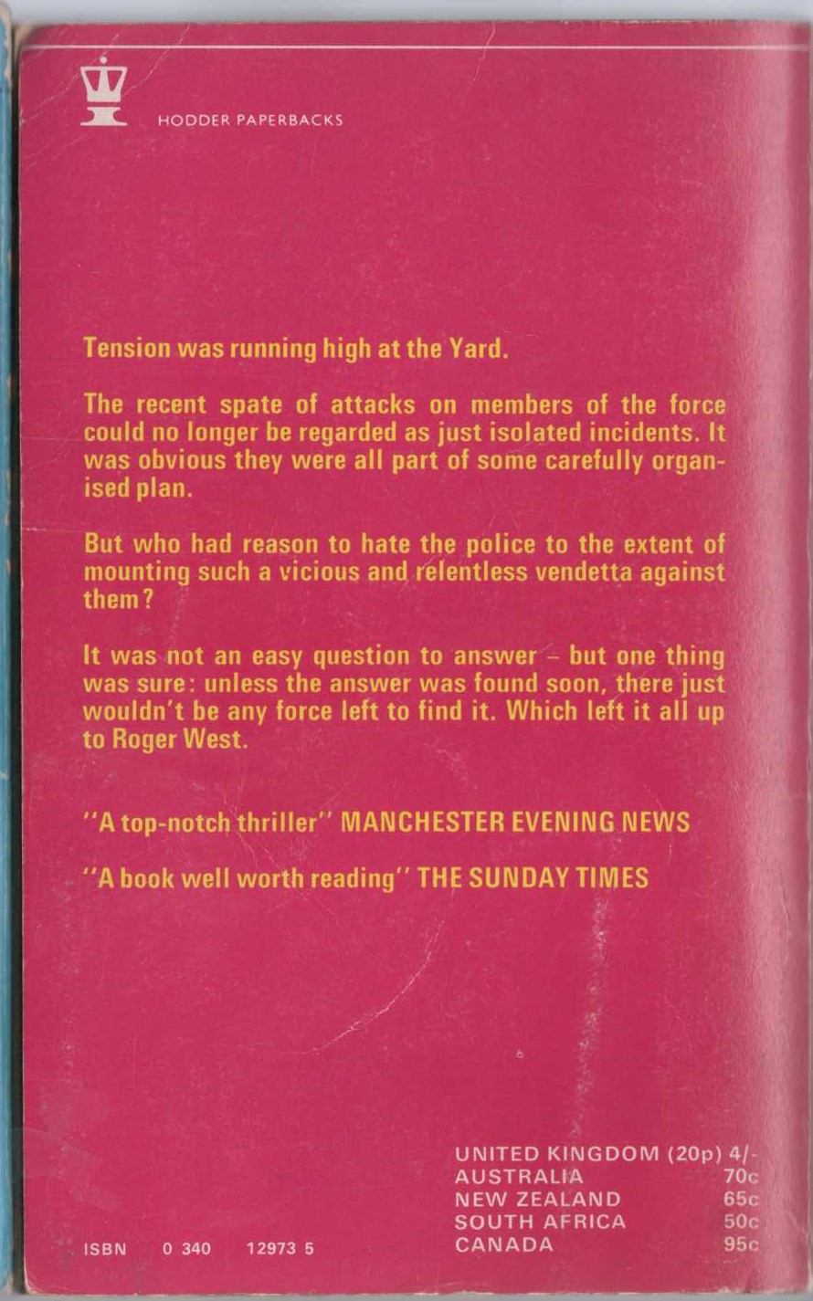 John Creasey  A GUN FOR INSPECTOR WEST magnified rear book cover image
