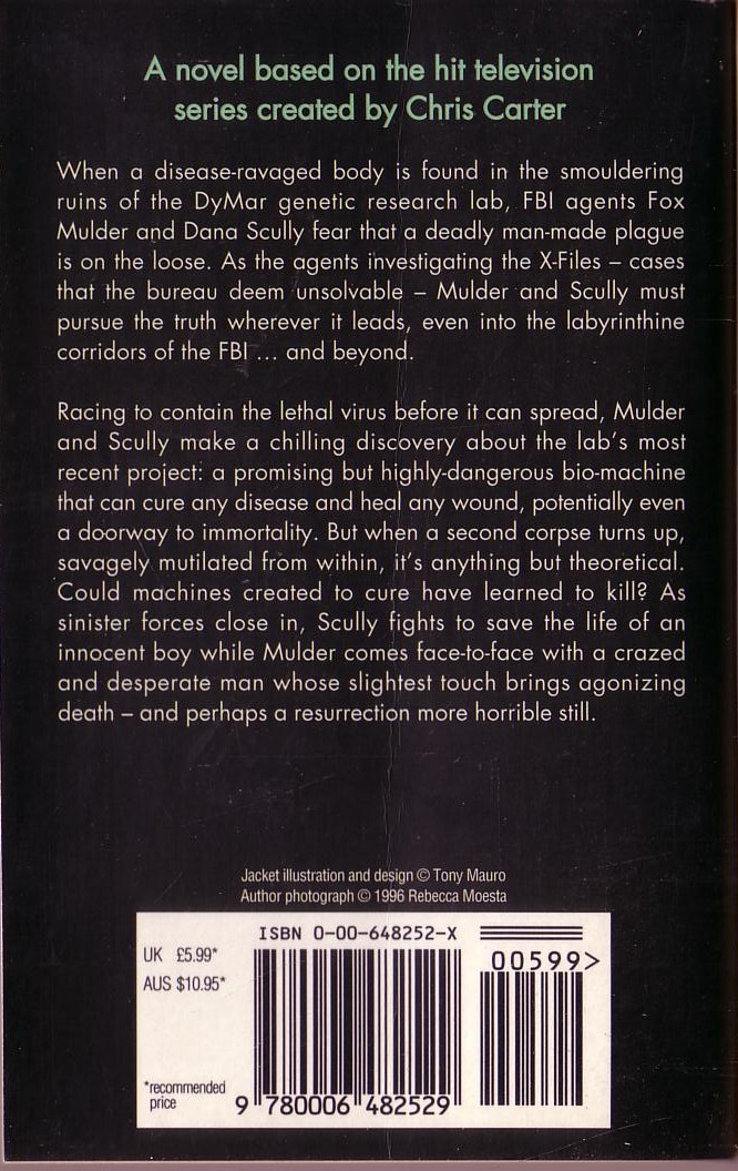 Kevin J. Anderson  THE X FILES: ANTIBODIES magnified rear book cover image