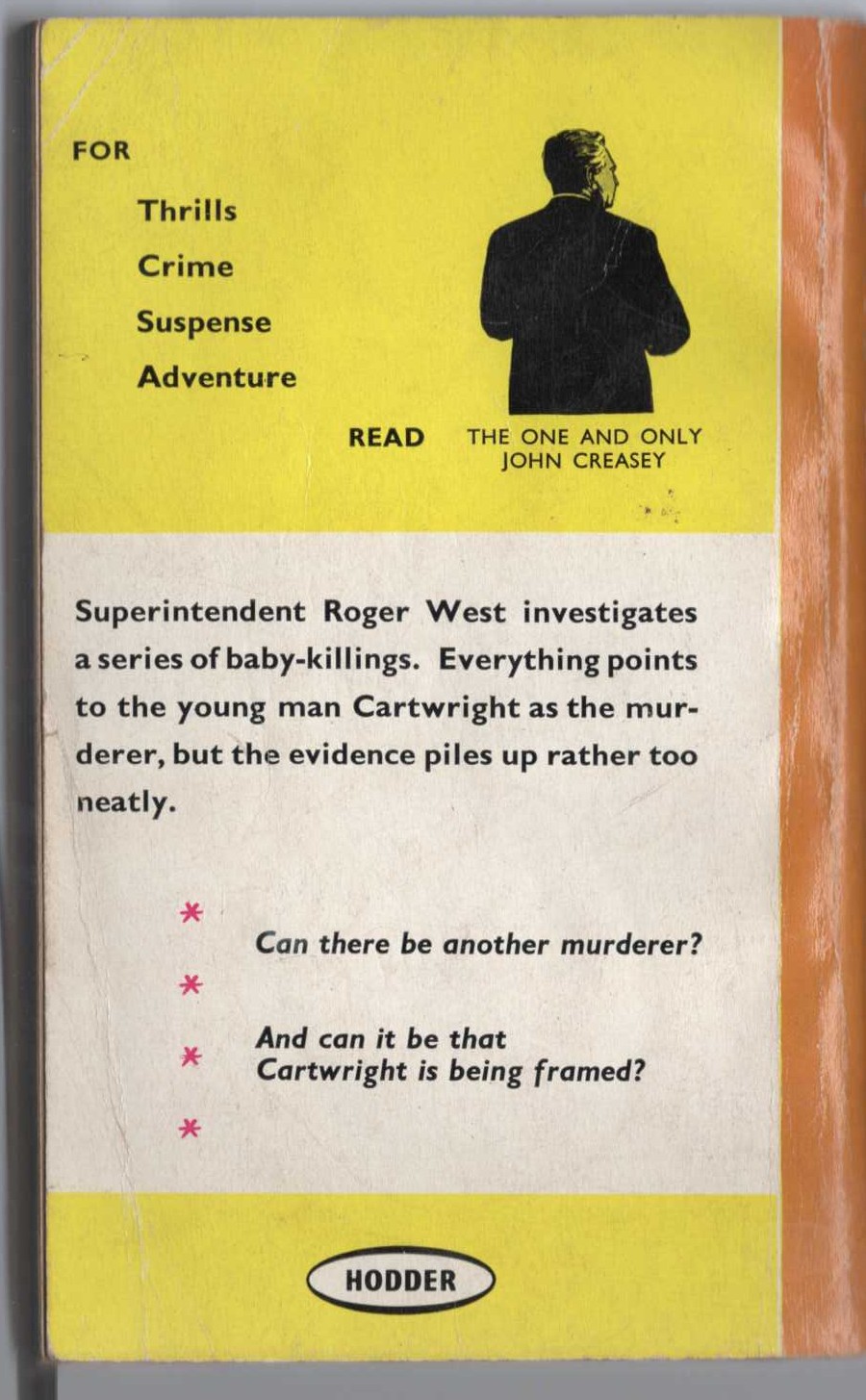 John Creasey  THE CASE OF THE INNOCENT VICTIMS magnified rear book cover image