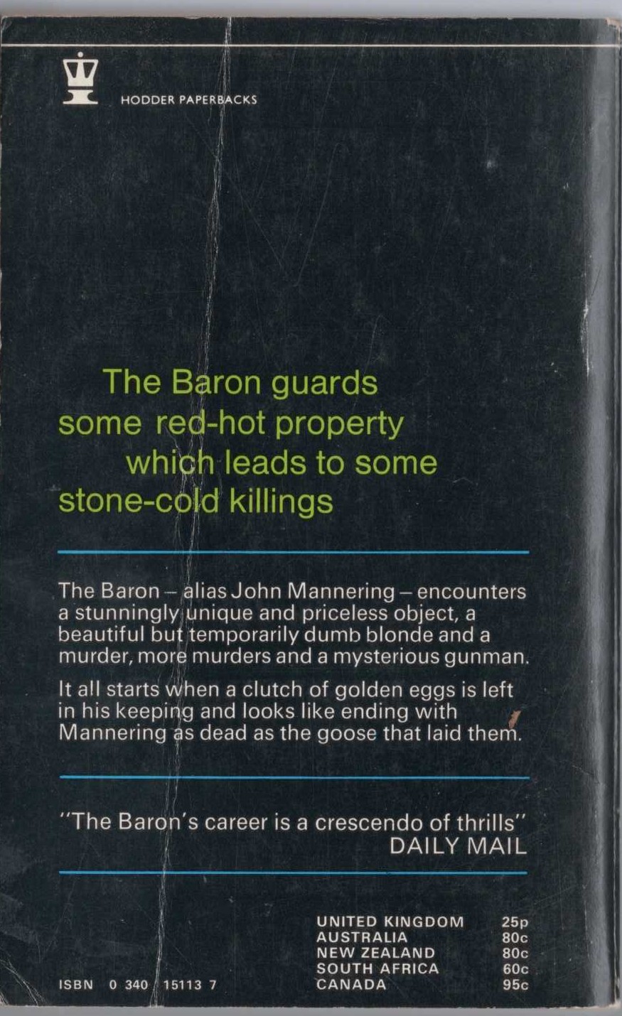 Anthony Morton  NEST EGG FOR THE BARON magnified rear book cover image