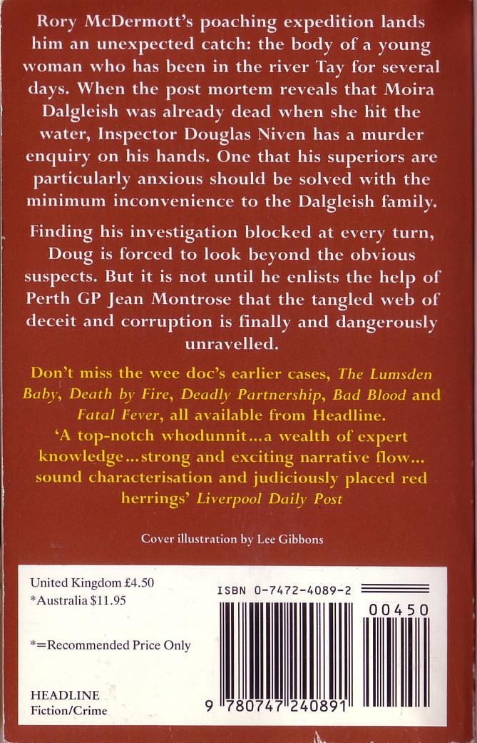 C.F. Roe  A DEATH IN THE FAMILY magnified rear book cover image