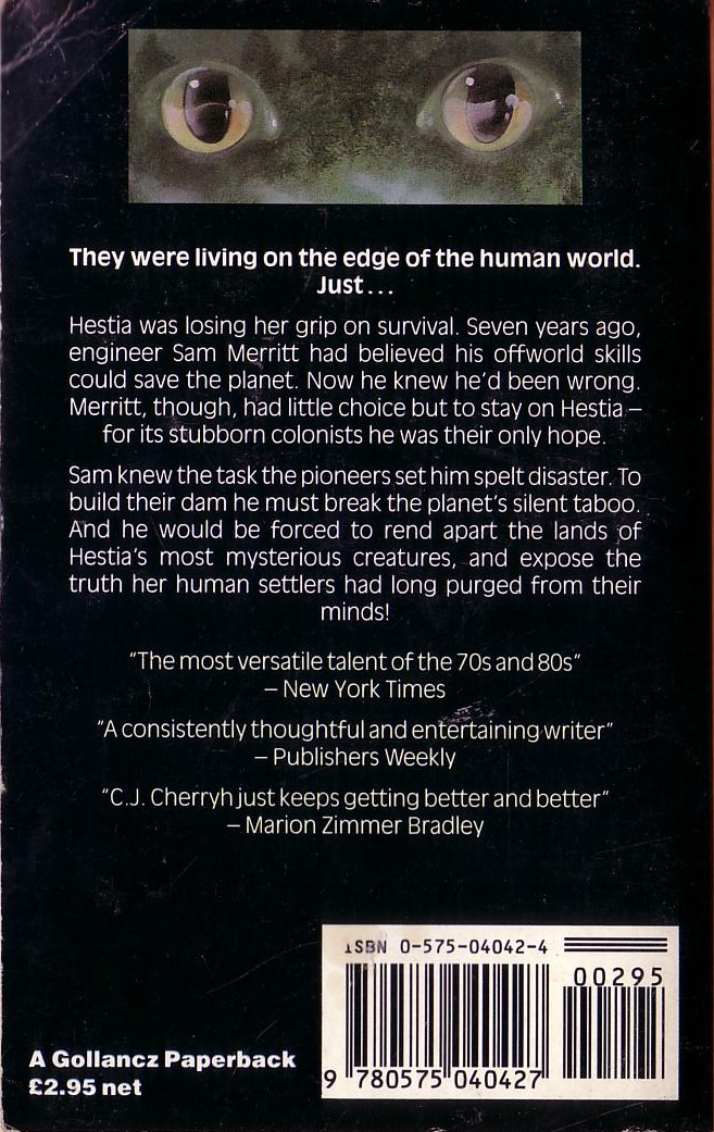 C.J. Cherryh  HESTIA magnified rear book cover image