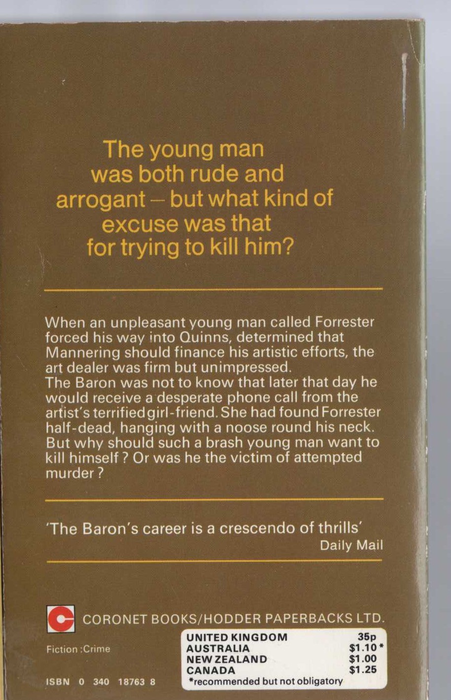 Anthony Morton  THE BARON AND THE ARROGANT ARTIST magnified rear book cover image
