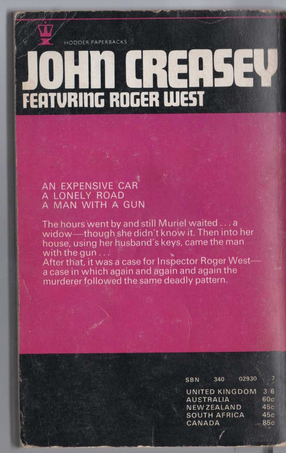 John Creasey  A CASE FOR INSPECTOR WEST magnified rear book cover image