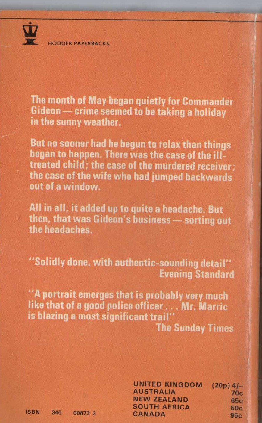 J.J. Marric  GIDEON'S MONTH magnified rear book cover image