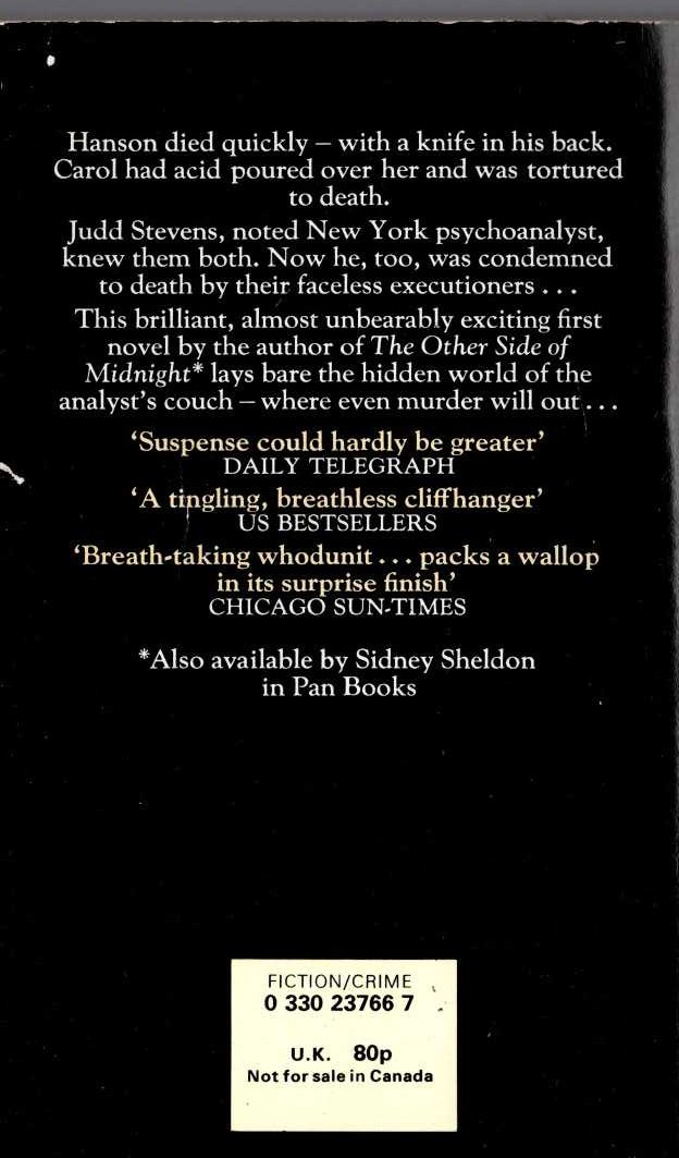 Sidney Sheldon  THE NAKED FACE magnified rear book cover image