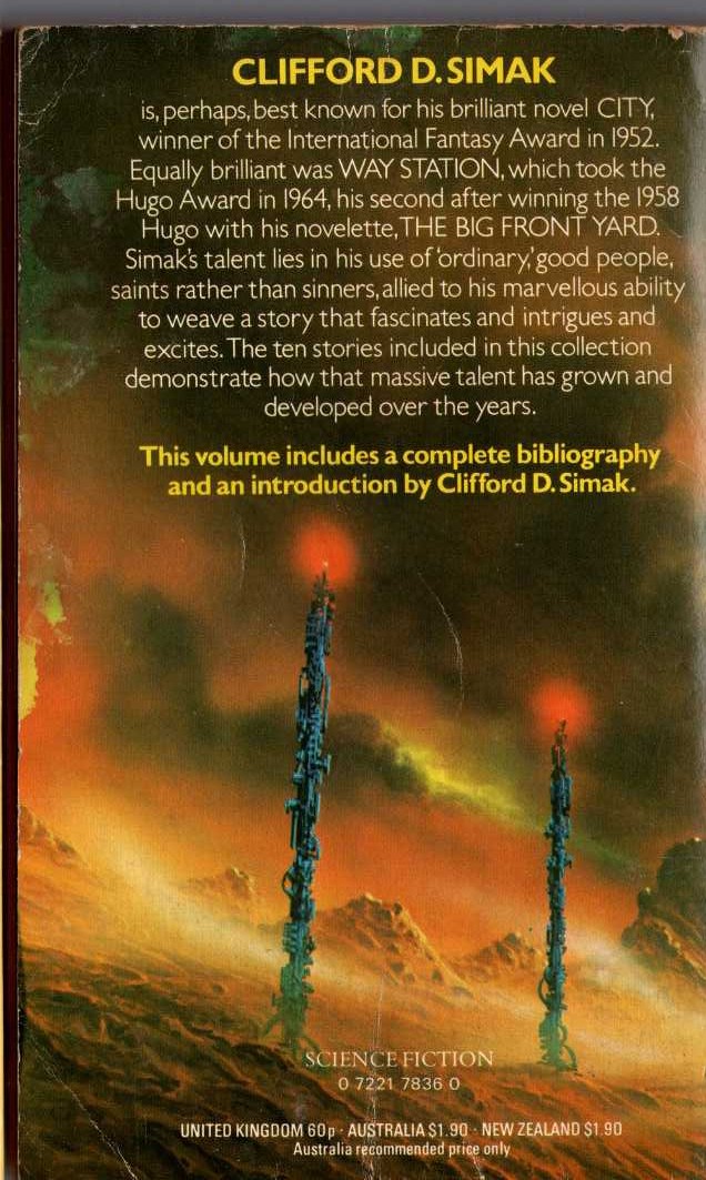 (Angus Wells edits) THE BEST OF CLIFFORD D.SIMAK magnified rear book cover image