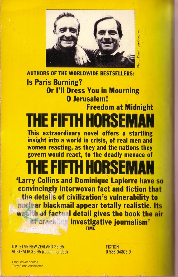 THE FIFTH HORSEMAN magnified rear book cover image