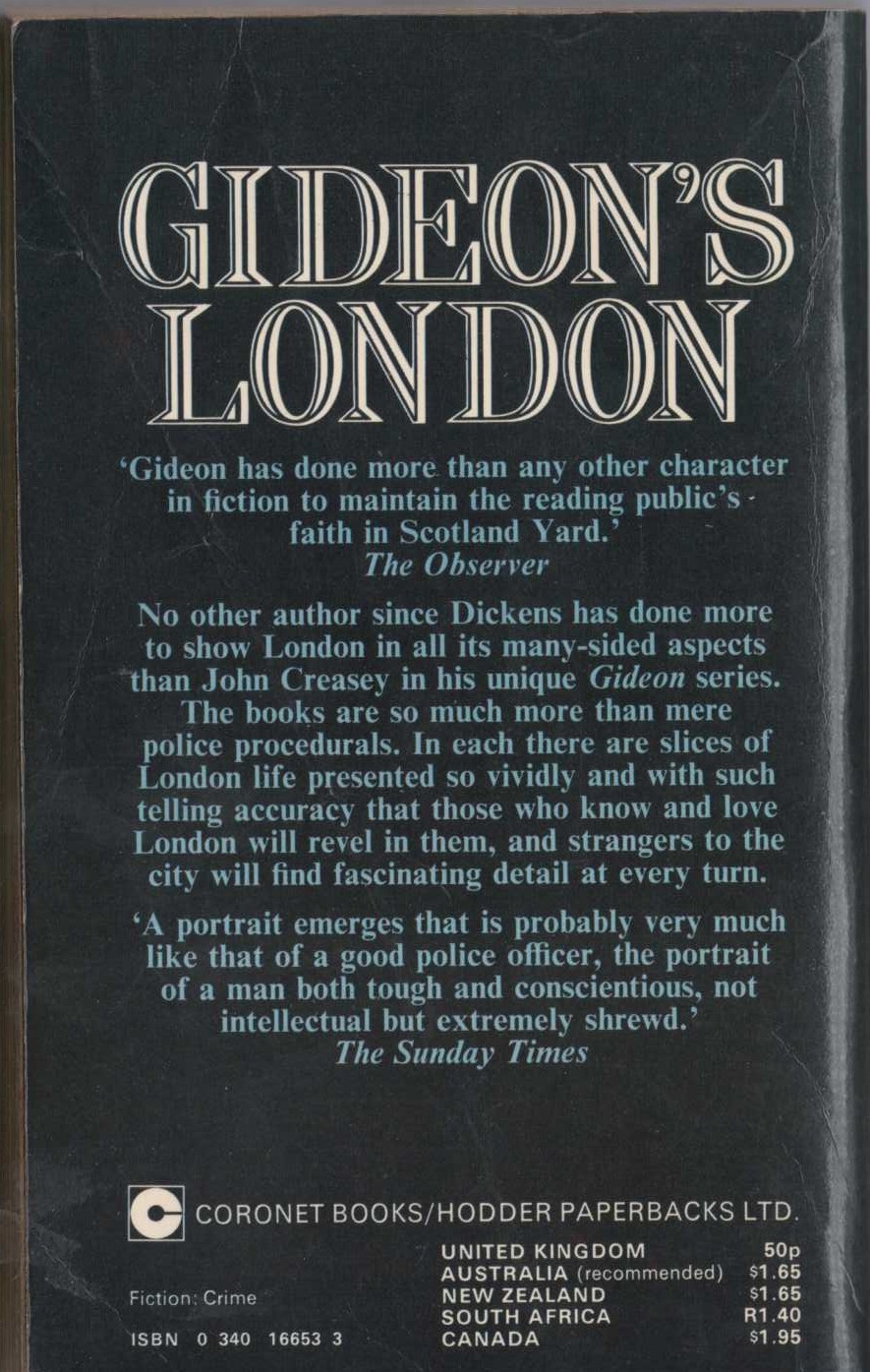 J.J. Marric  GIDEON'S LONDON: GIDEON'S MARCH/ GIDEON'S RIVER/ GIDEON'S WRATH magnified rear book cover image