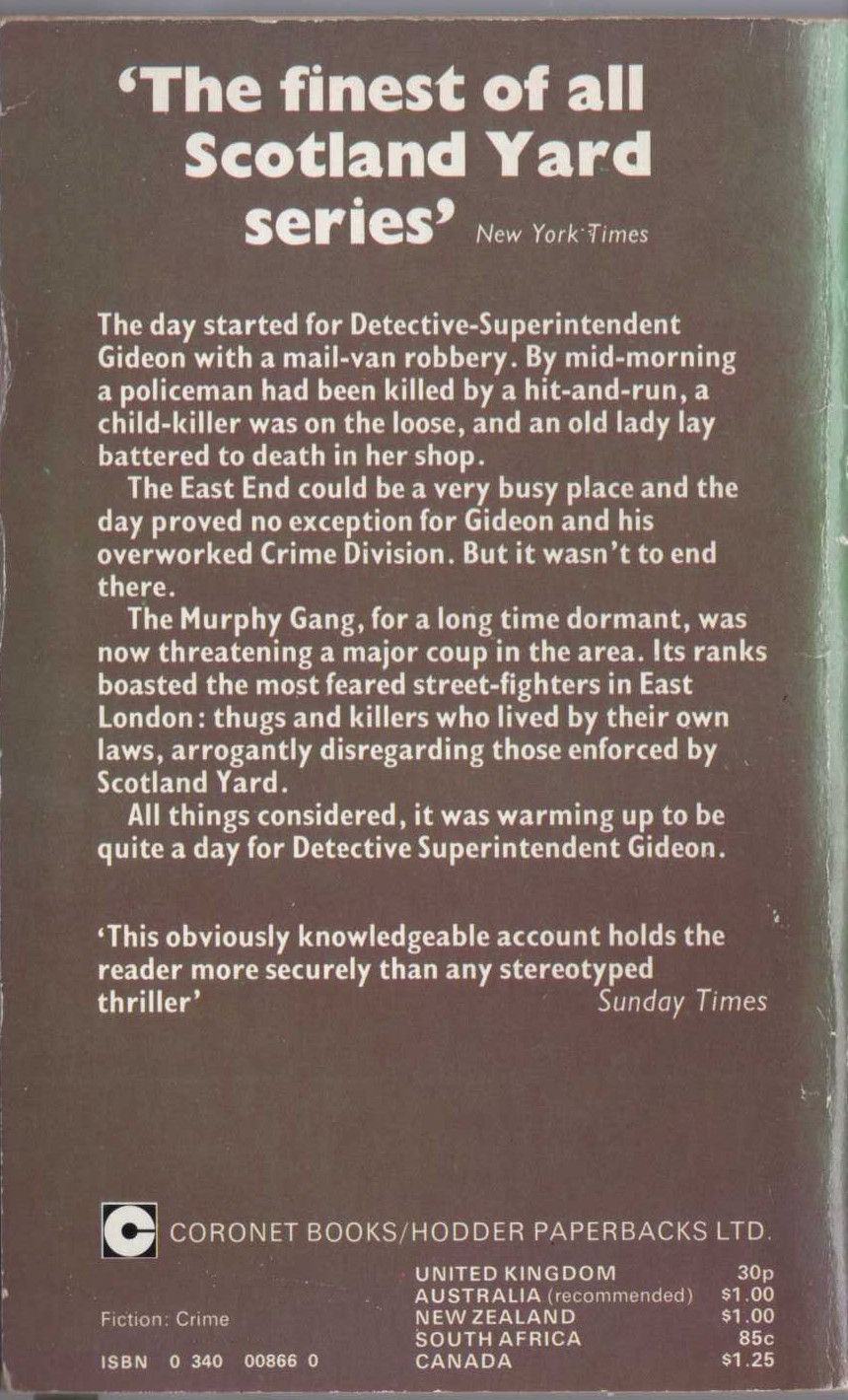 J.J. Marric  GIDEON'S DAY magnified rear book cover image