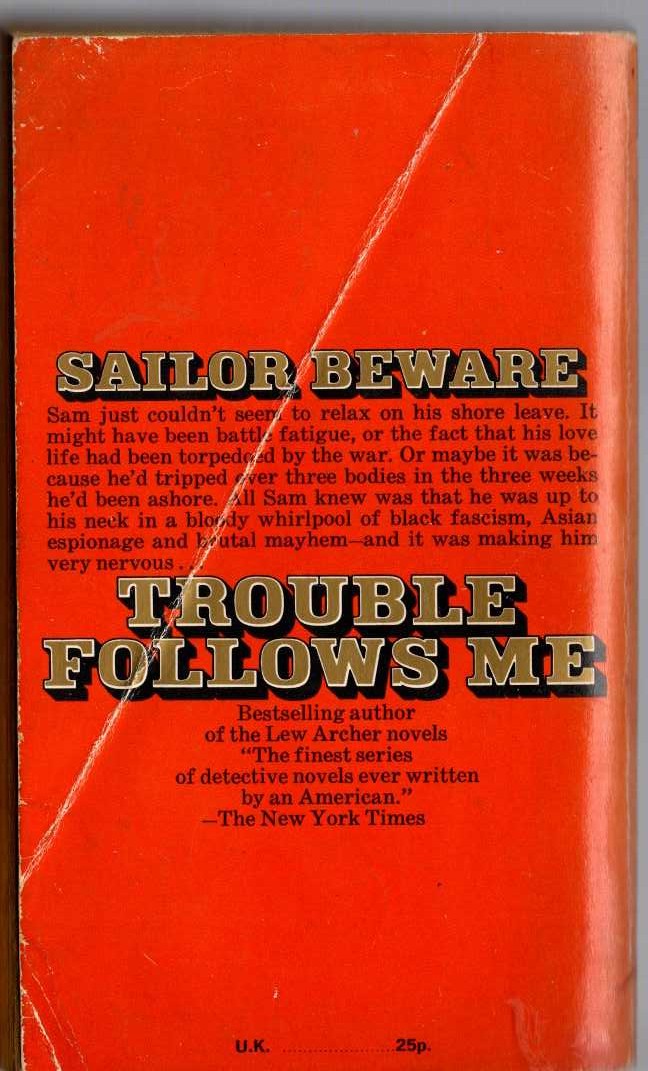 Ross Macdonald  TROUBLE FOLLOWS ME magnified rear book cover image